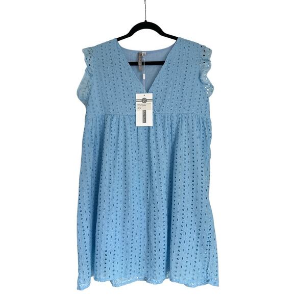 Charlie Charlie Charlotte Women's Ruffle Eyelet Summer Mini Dress Sz XL Blue NWT - Picture 2 of 7